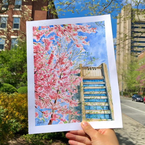 Spring Study of Brown Science Library watercolor