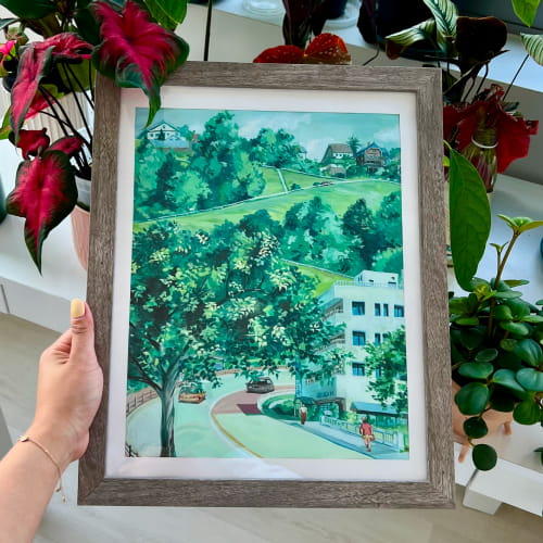 Scene from A Whisper of the Heart gouache painting
