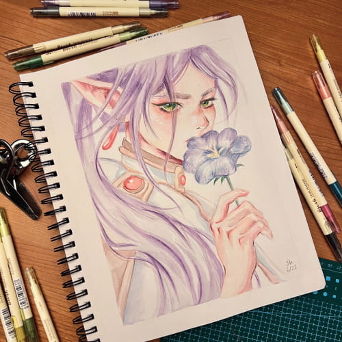 Character Study on Frieren: Beyond Journey's End watercolor